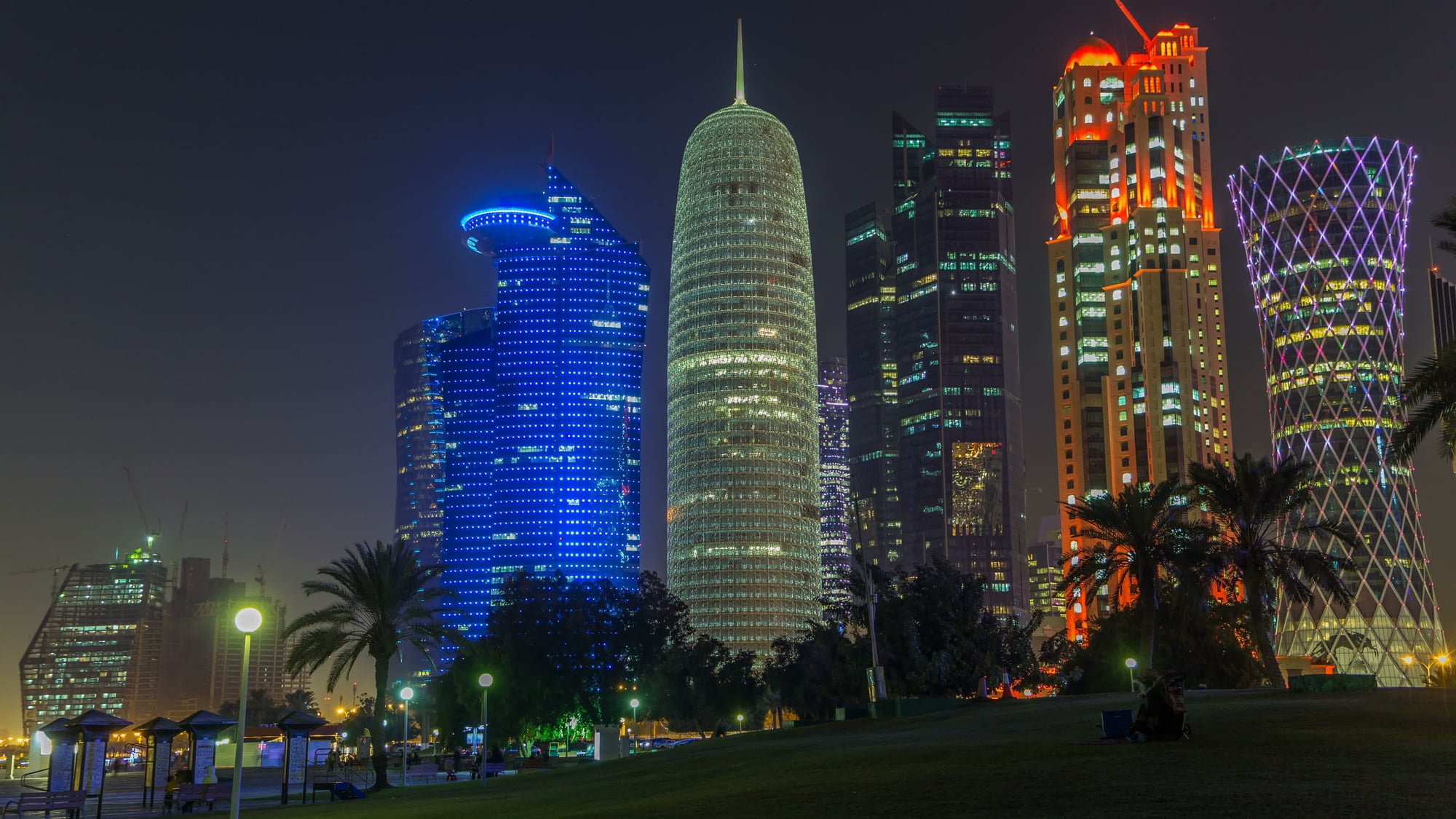 the high rise district of doha night timelapse