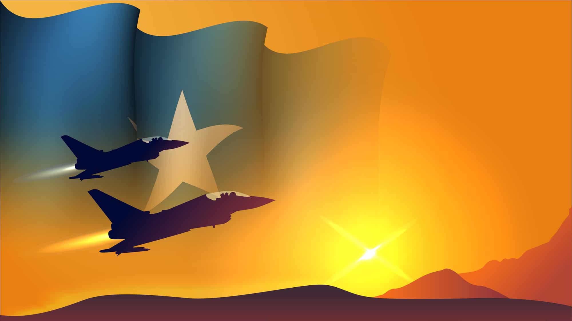 fighter jet plane with somalia waving flag background design with sunset view suitable for national somalia air forces day event