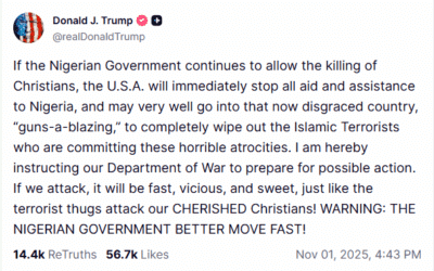 Trump Threatens to Go Into Nigeria ‘Guns-a-Blazing’