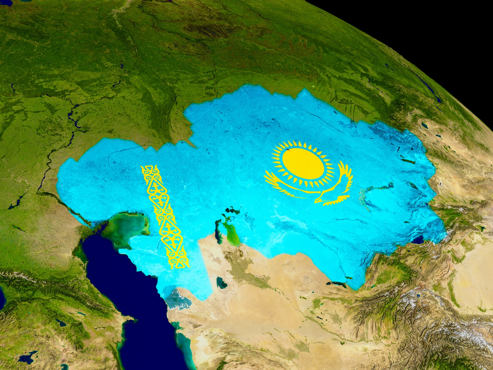 kazakhstan with flag on earth kazakhstan with flag on earth