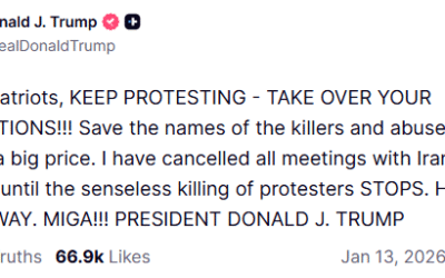 Trump Tells Iranians: KEEP PROTESTING, HELP IS ON ITS WAY