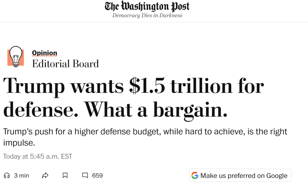 Washington Post Champions $500 Billion Pentagon Budget Boost