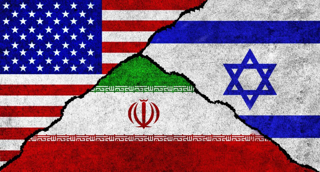 usa, iran and israel flag together on a textured background. diplomatic relations between israel, iran and united states of america concept