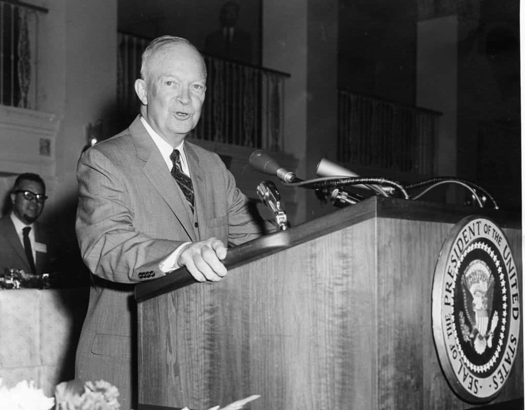 photograph of president dwight d eisenhower giving a speech sponsored by the 9e931e