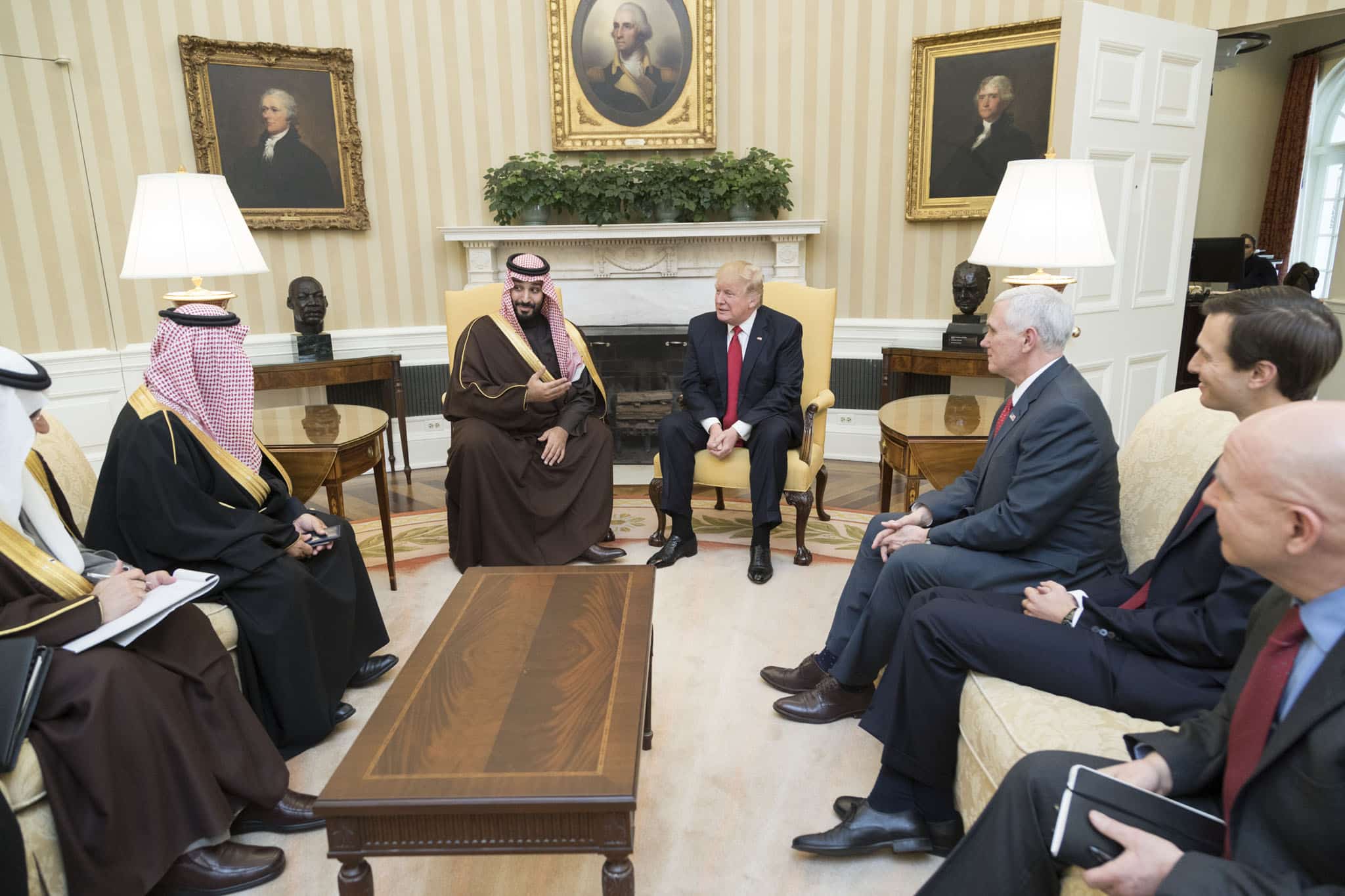 president donald trump meets with the deputy crown prince of saudi arabia