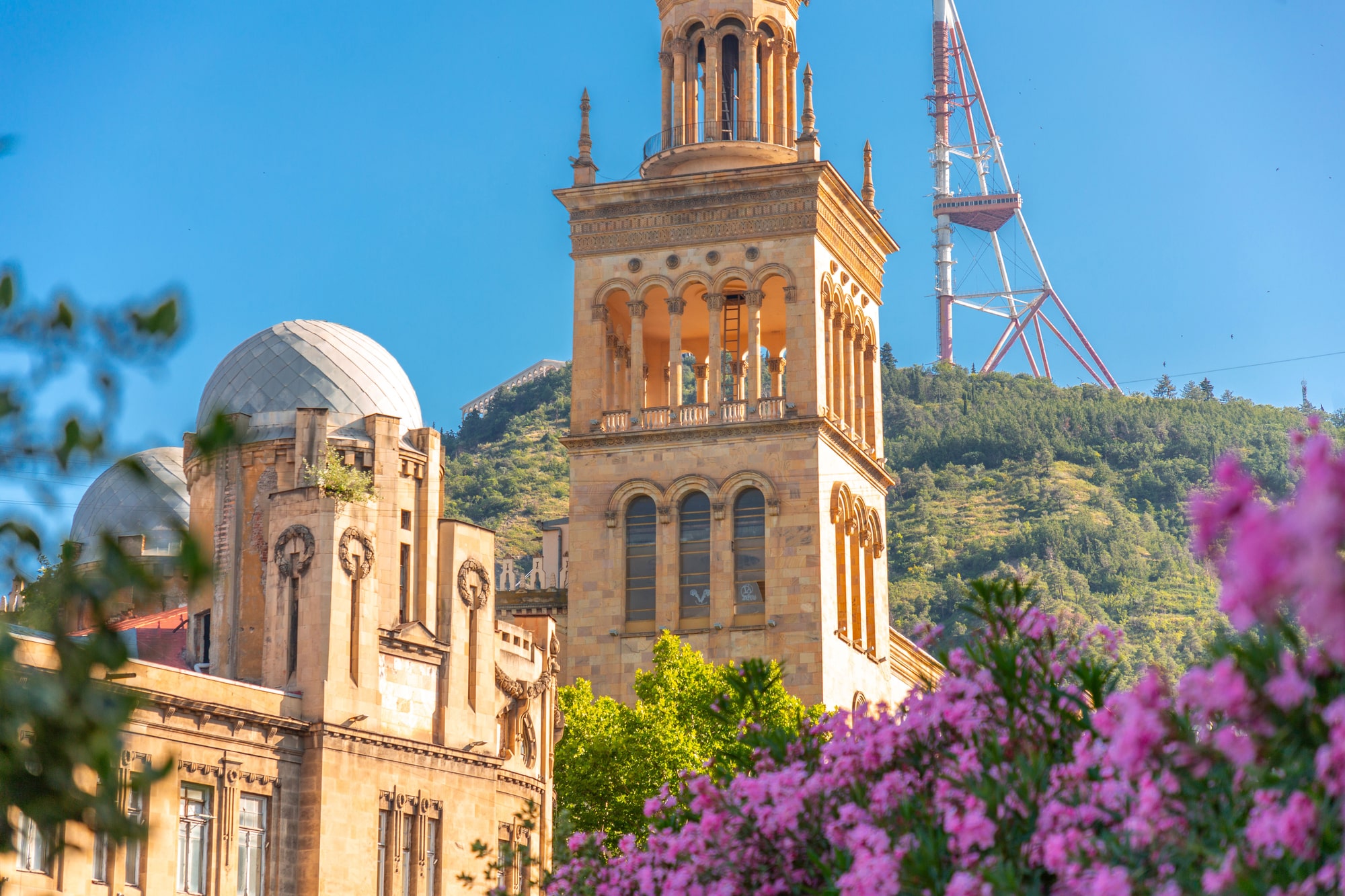 buildings around the rustaveli metro station, tbilisi, georgia
