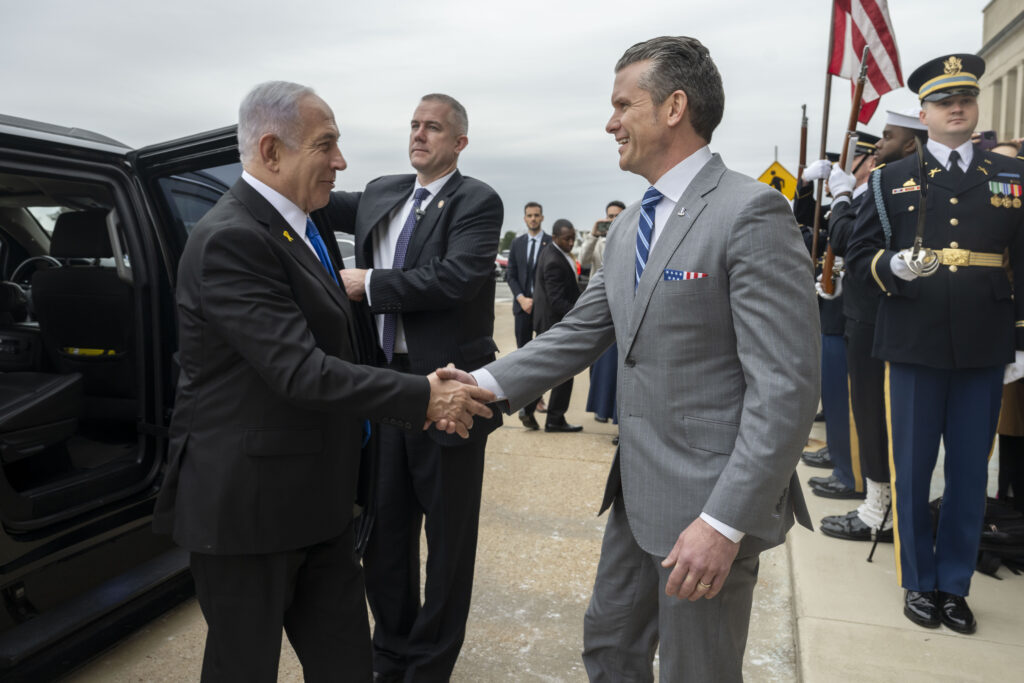 u.s. secretary of defense pete hegseth hosts a bilateral exchange with israeli prime minister benjamin netanyahu at the pentagon, usa on february 5, 2025 9