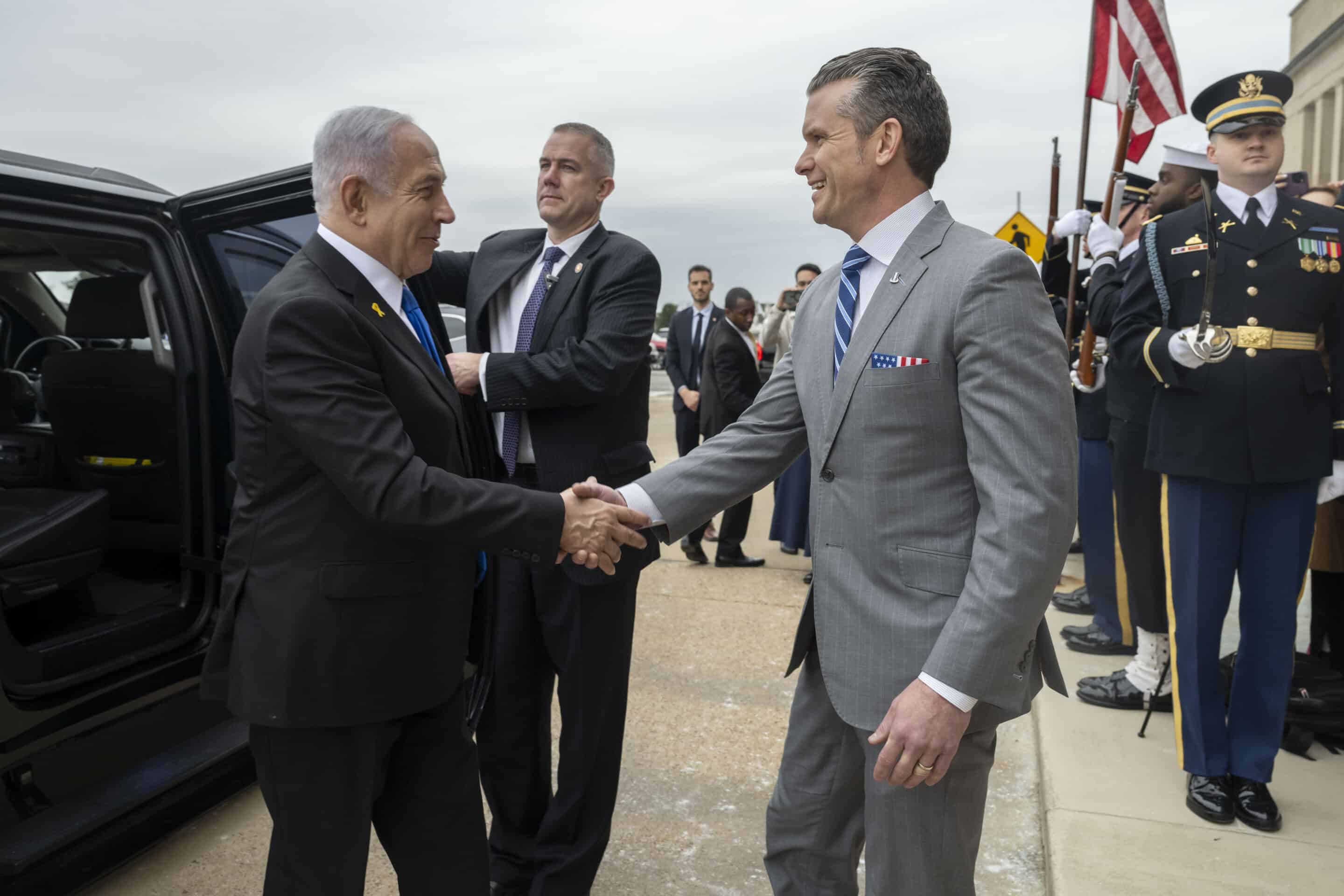 u.s. secretary of defense pete hegseth hosts a bilateral exchange with israeli prime minister benjamin netanyahu at the pentagon, usa on february 5, 2025 9 u.s. secretary of defense pete hegseth hosts a bilateral exchange with israeli prime minister benjamin netanyahu at the pentagon, usa on february 5, 2025 9