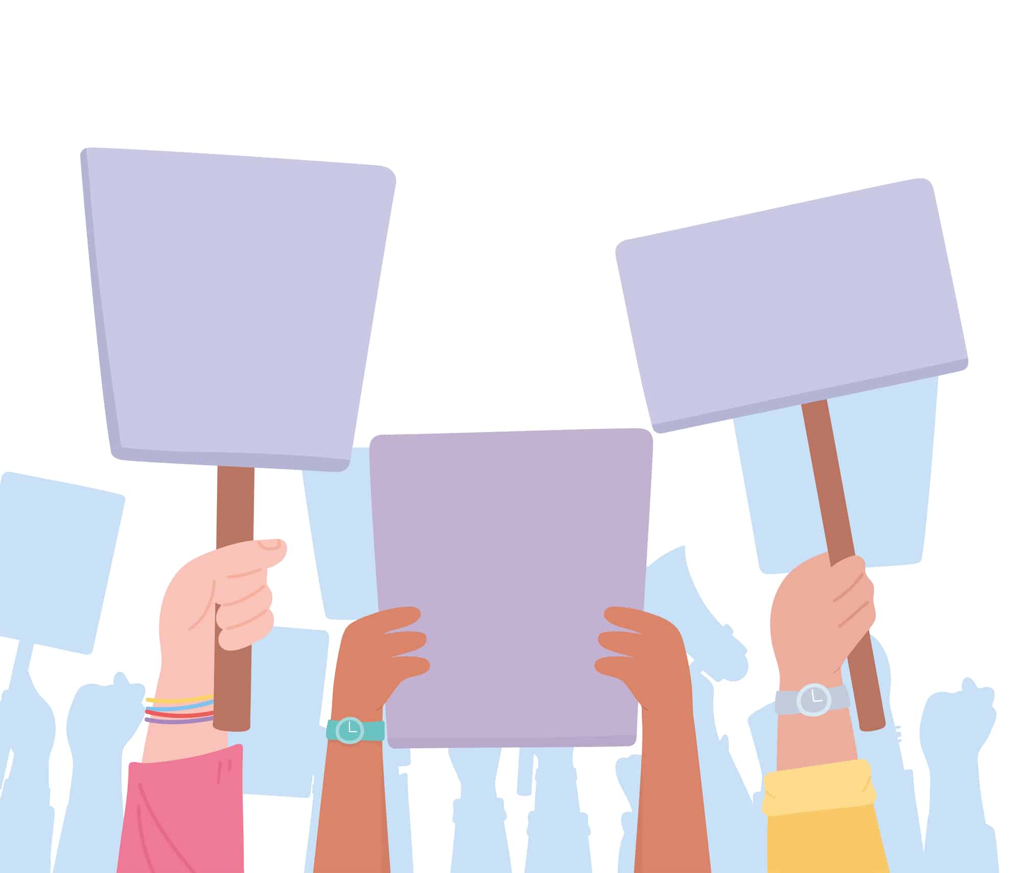 manifestation protest activists, group people with raised banners manifestation protest activists, group people with raised banners